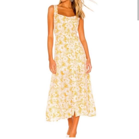 L Space Yellow & White Tropical Floral Midi Partial Button Down Dress - Small - Picture 1 of 10